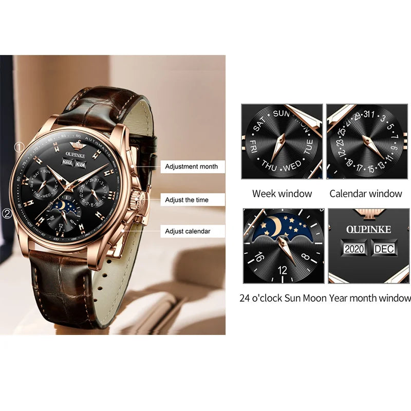 OUPINKE herren Uhren Top Marke Automatische Mechanische Uhren Mann Wasserdicht Saphir Spiegel Luxus Uhr für Männer Täglichen Kleid