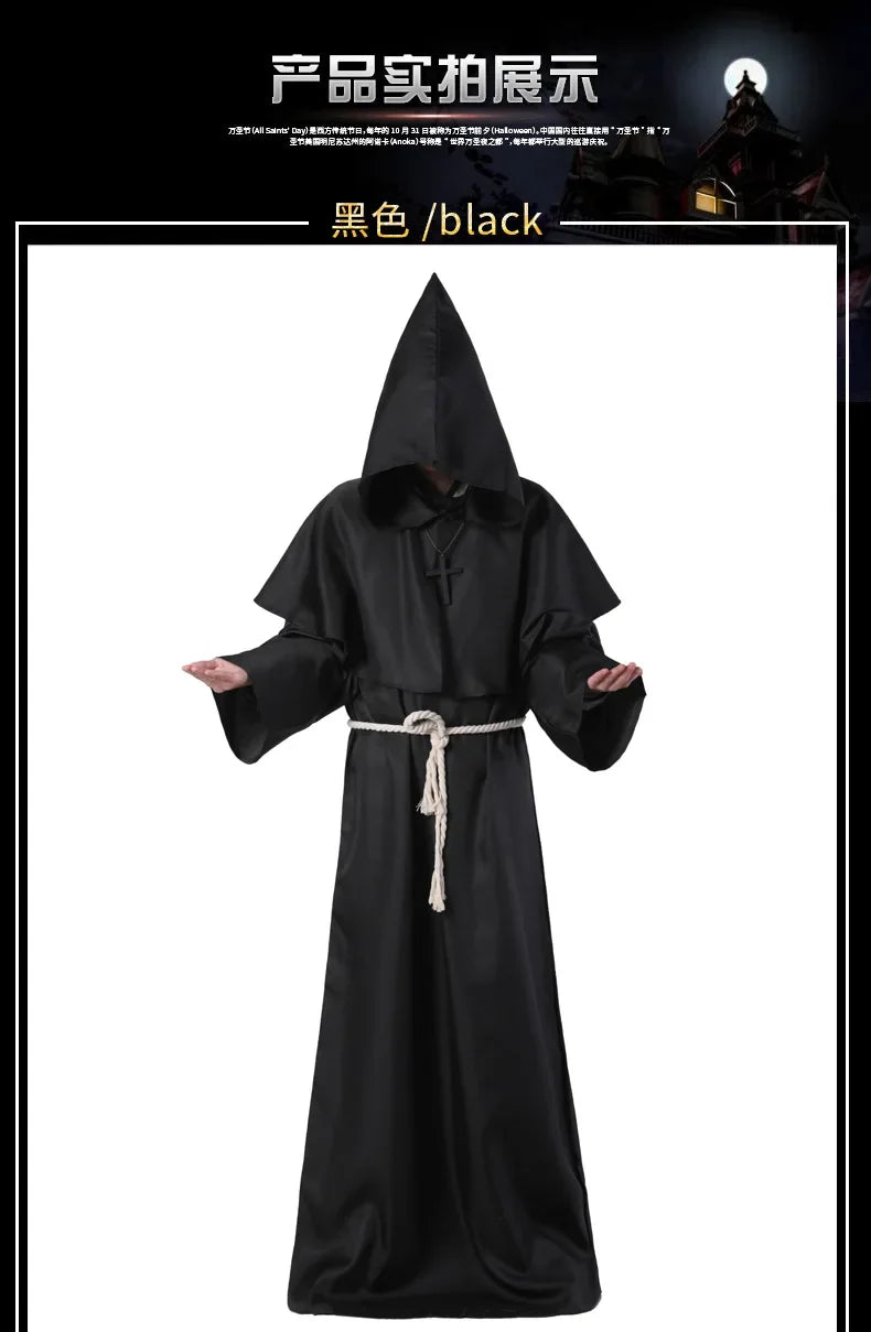 Neue Halloween Männer mittelalter liche Mönch Roben Mönch Kostüme Zauberer Kostüme Priester Kostüme Cosplay Kostüme