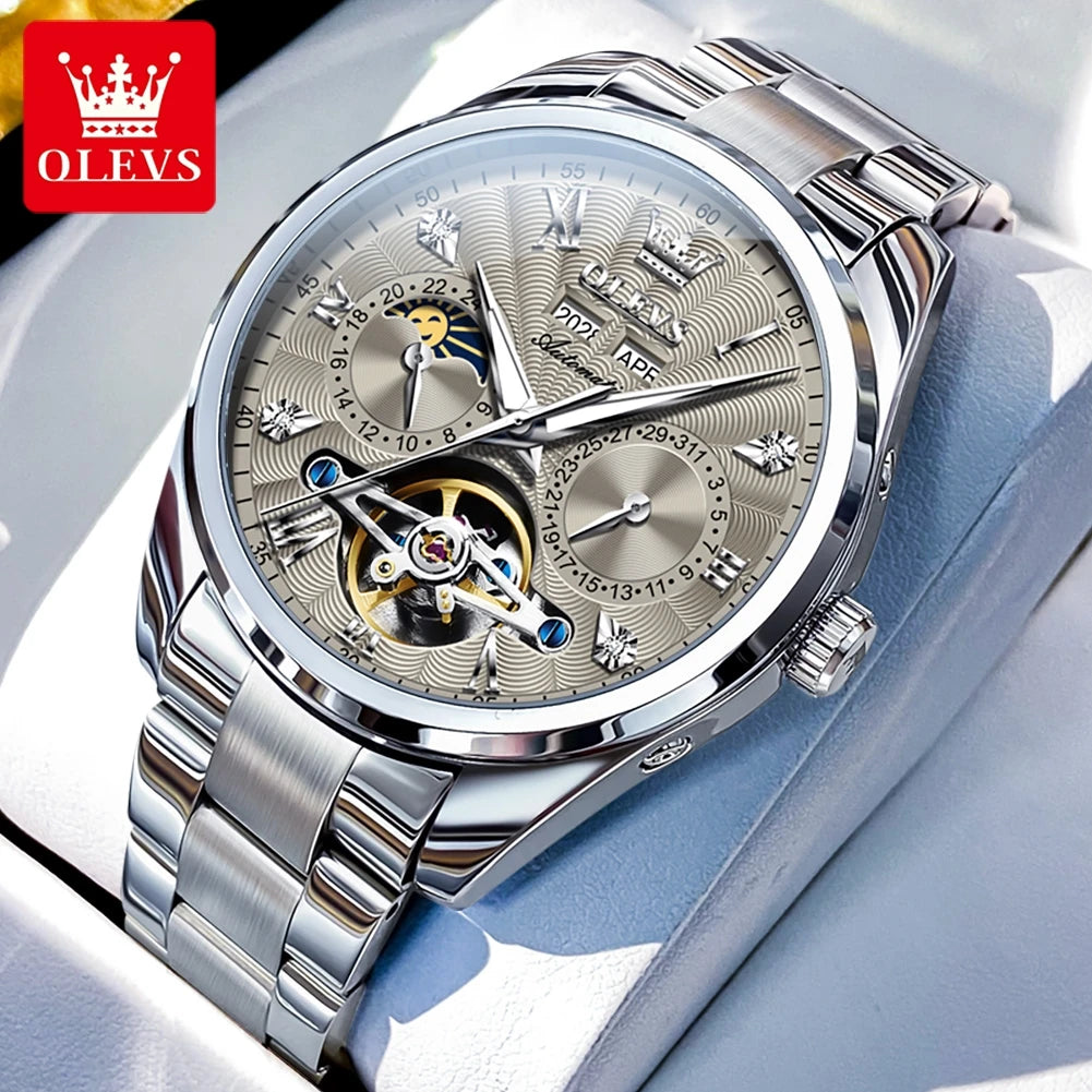 OLEVS 7028 Herrenuhren, Top-Luxusmarke, automatische mechanische Business-Armbanduhr, wasserdicht, Chronograph, Luxusuhr für Herren