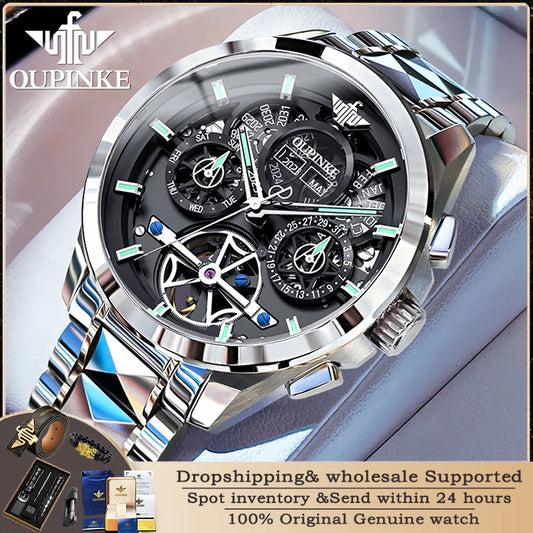 Oupinke 3233 tourbillon automatische mechanische Herren uhr Luxus Wolfram Stahl multifunktion ale Business uhr relogio masculino