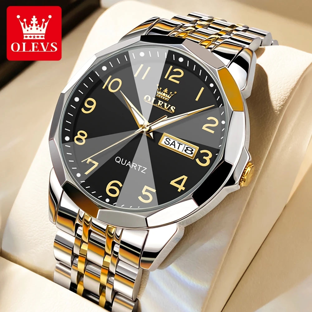 OLEVS Herrenuhren Rhombus Mirror Original Quarzuhr für Mann Wasserdicht Leuchtende Edelstahl-Armbanduhr Männlich Datum Woche