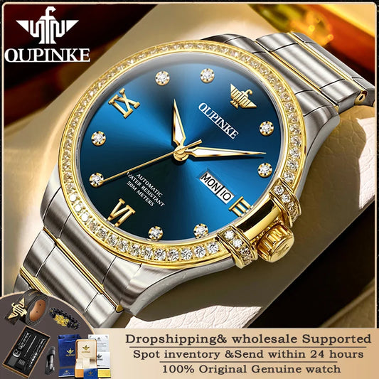 OUPINKE 3195 Männer Uhr Luxus Marke Importierte Bewegung Automatische Mechanische Uhr Mode Wasserdicht Business Diamant herren Uhr