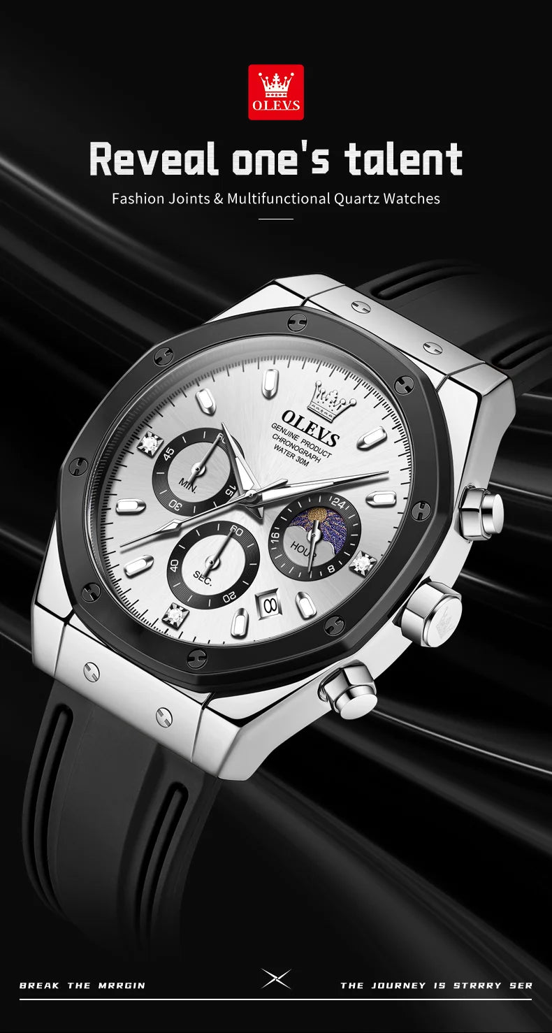 ﻿   OLEVS 9911 Herrenuhr Marke Wasserdicht Leuchtende Quarzuhr für Männer Drei Kleine Zifferblatt Sport Armbanduhr Chronograph Datum Reloj