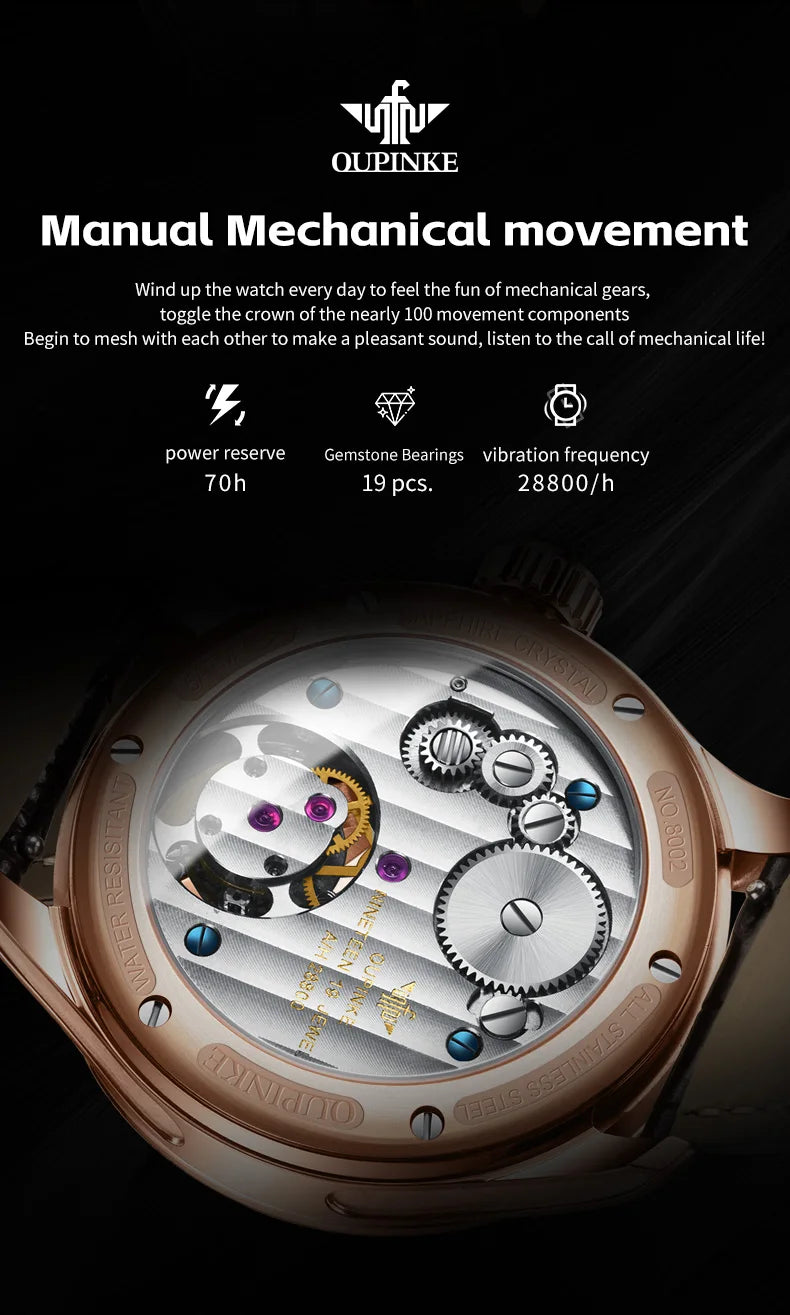 OUPINKE 8002 Tourbillon Movement Men Watch Leather Band Swiss Sapphire Mirror Waterproof Skeleton Automatic Mechanical Men Watch