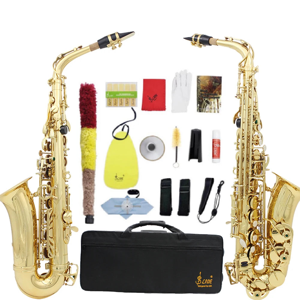 Slade Eb E-Flat Altsaxophon Sax Shell Key Carve Muster Holz blasinstrument mit Rücken gurten Fall andere Schilf Aecessaries