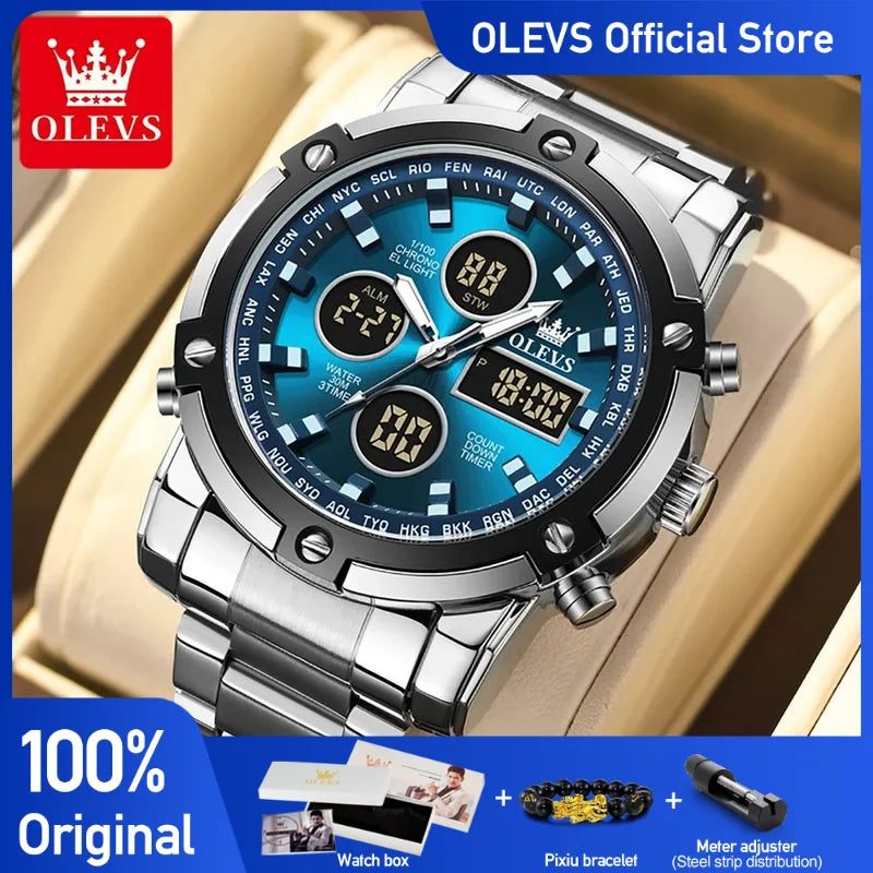 OLEVS herren Uhren Original Multifunktions Wlectronic Uhr für Mann Wasserdicht Leucht Wecker Mode Kleid