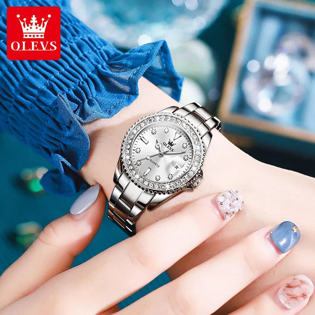 OLEVS Original Damen Quarzuhr Luxus Diamant Wasserdichte edelstahl Leder Uhr frauen Quarzuhr Mädchen Set