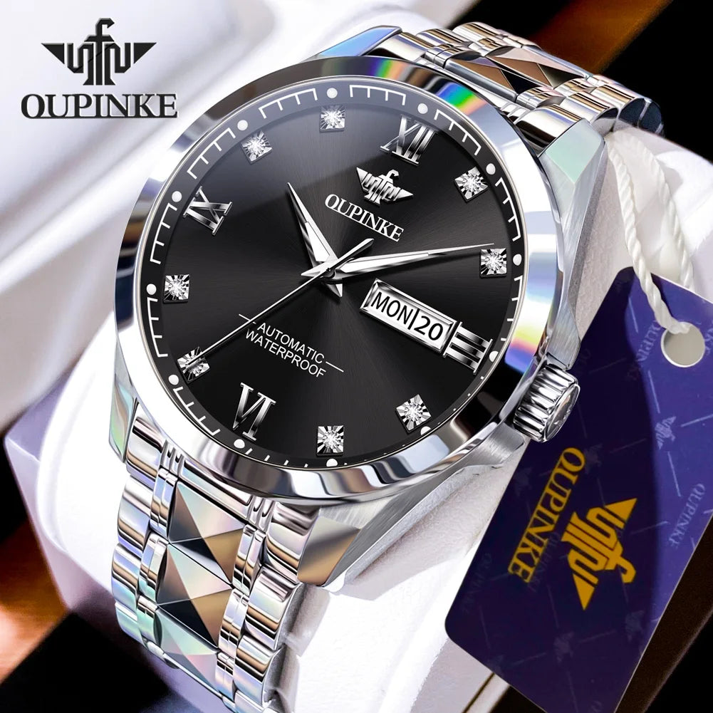 OUPINKE 3262 Men's Watch Luxury Tungsten Steel Waterproof Automatic Mechanical Watch Fashion Brand Calendar Business Men's Watch