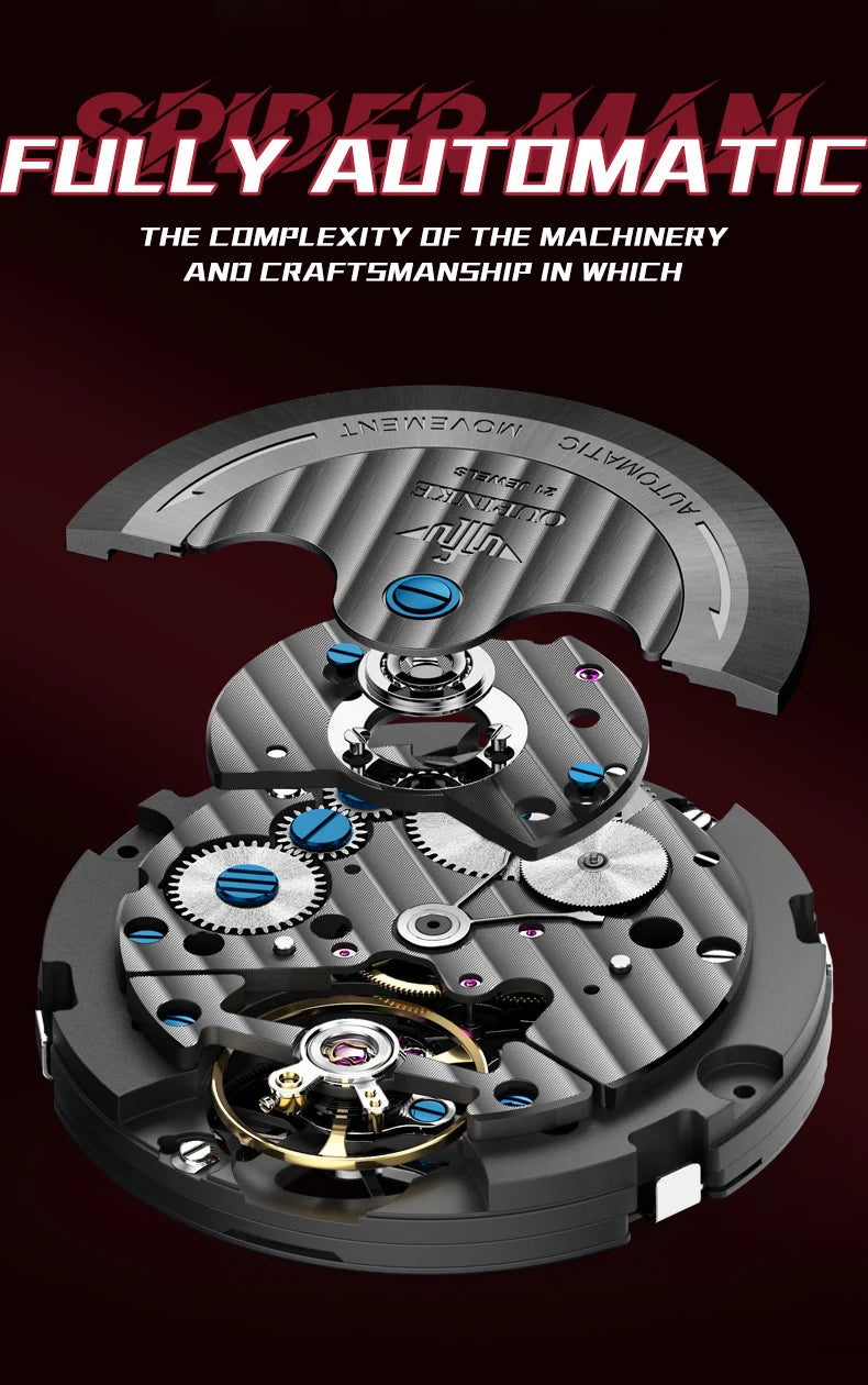 OUPINKE 3250 Skelett-Mechanische Uhren für Herren, modisches cooles Spider-Rüstungsdesign, vollautomatische Herrenuhren, luxuriöse Herrenuhr