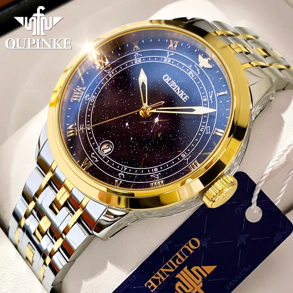 OUPINKE 3203 Fashion Brand Men's Automatic Mechanical Watch Luxury Waterproof Glowing Starry Sky Diamond Men Watch Montre Homme