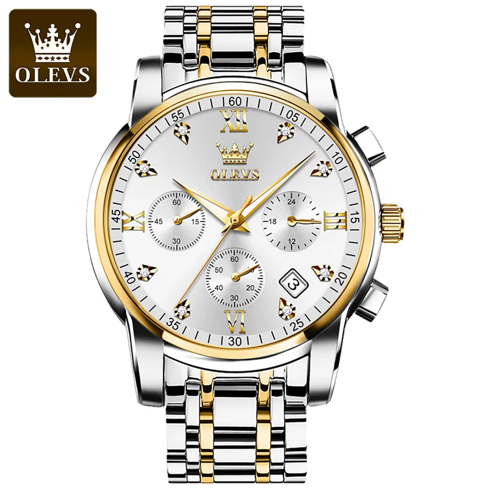 OLEVS herren Uhren Top Luxus Marke Klassische Quarzuhr Männer Chronograph Wasserdichte Armbanduhr Edelstahl Strap Datum