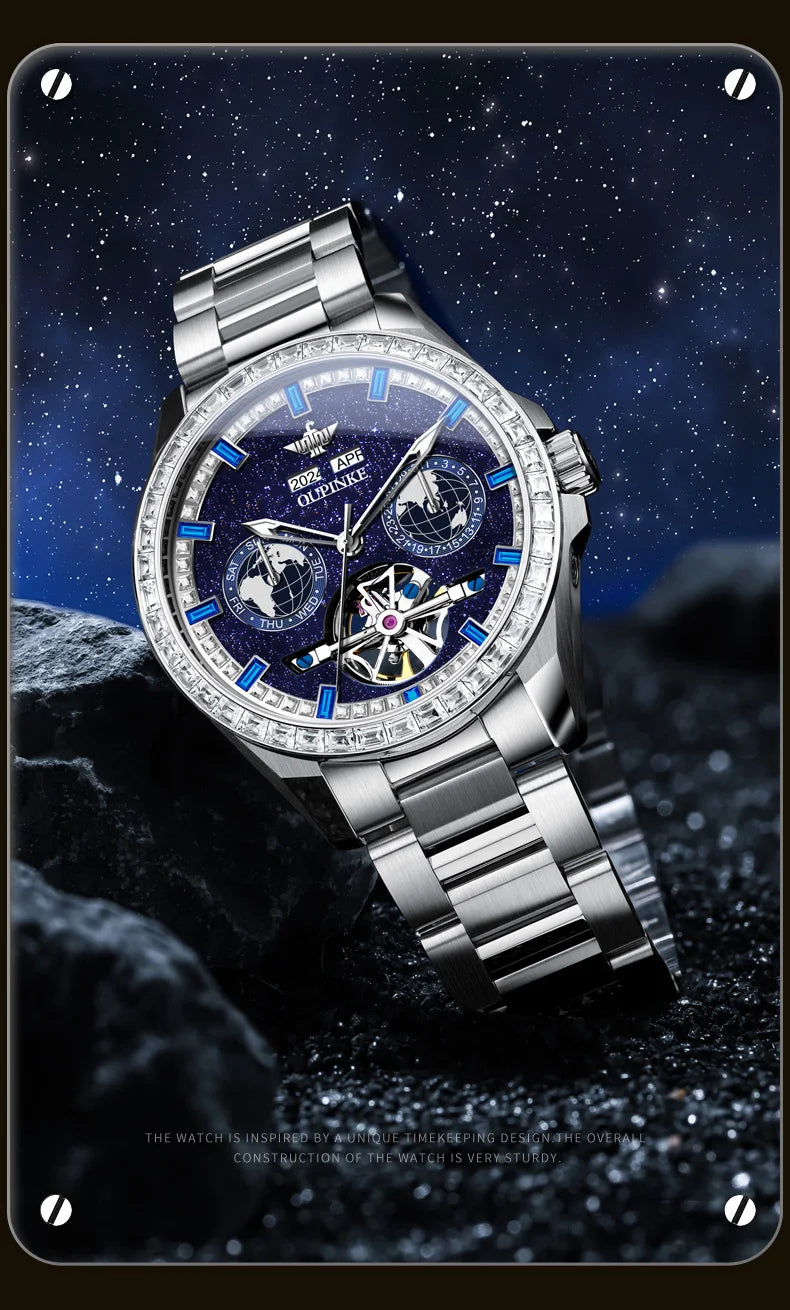 OUPINKE 3280 Männer Uhr Luxus Marke Wasserdicht Skeleton Automatische Uhr Business Kalender Woche Männer Mechanische Uhr Montre Homme