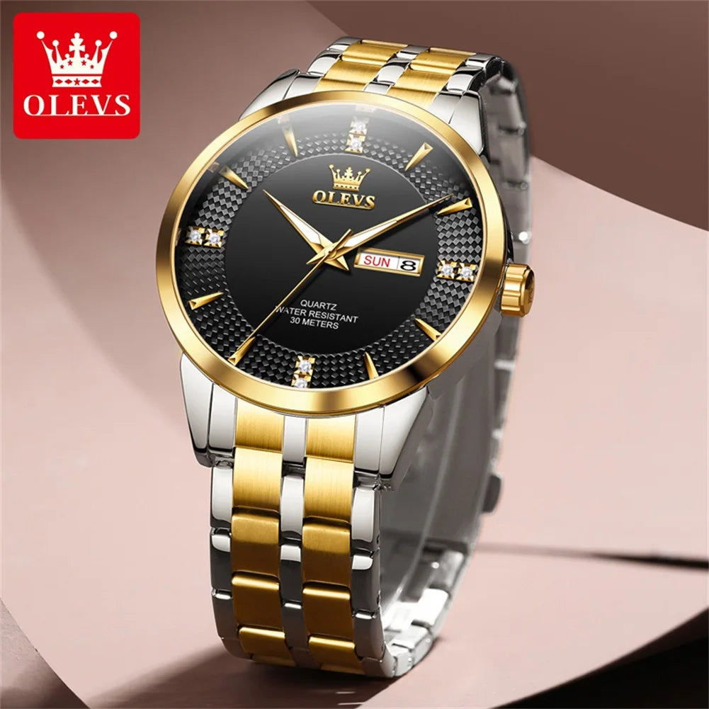 Olevs 9917 Herren uhren Original klassiker Mode Quarz Armbanduhr Diamant waage Reloj wasserdichte leuchtende Datums anzeige Uhr