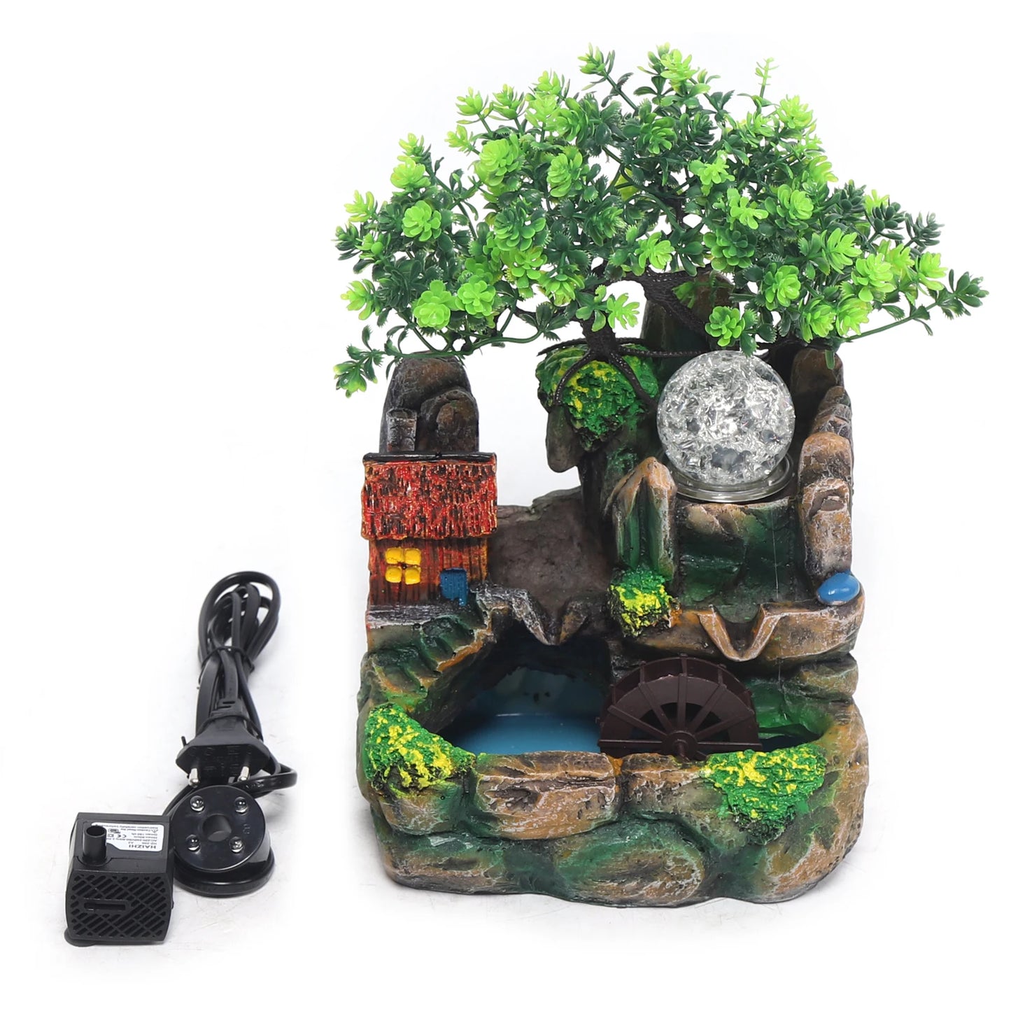 Tisch Wasserfall Rock Zimmer mit Zerstäuber und LED-Kugel Gartenbrunnen RGB LED-Beleuchtung Grüne Pflanze