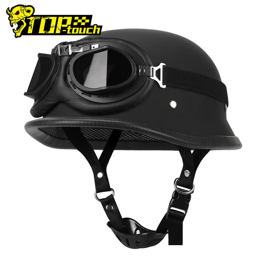 Motorrad Halbhelm Deutscher Leder Vintage Helm Casco Moto Motorrad Jethelm Biker Pilot DOT Zertifizierung S-XXL