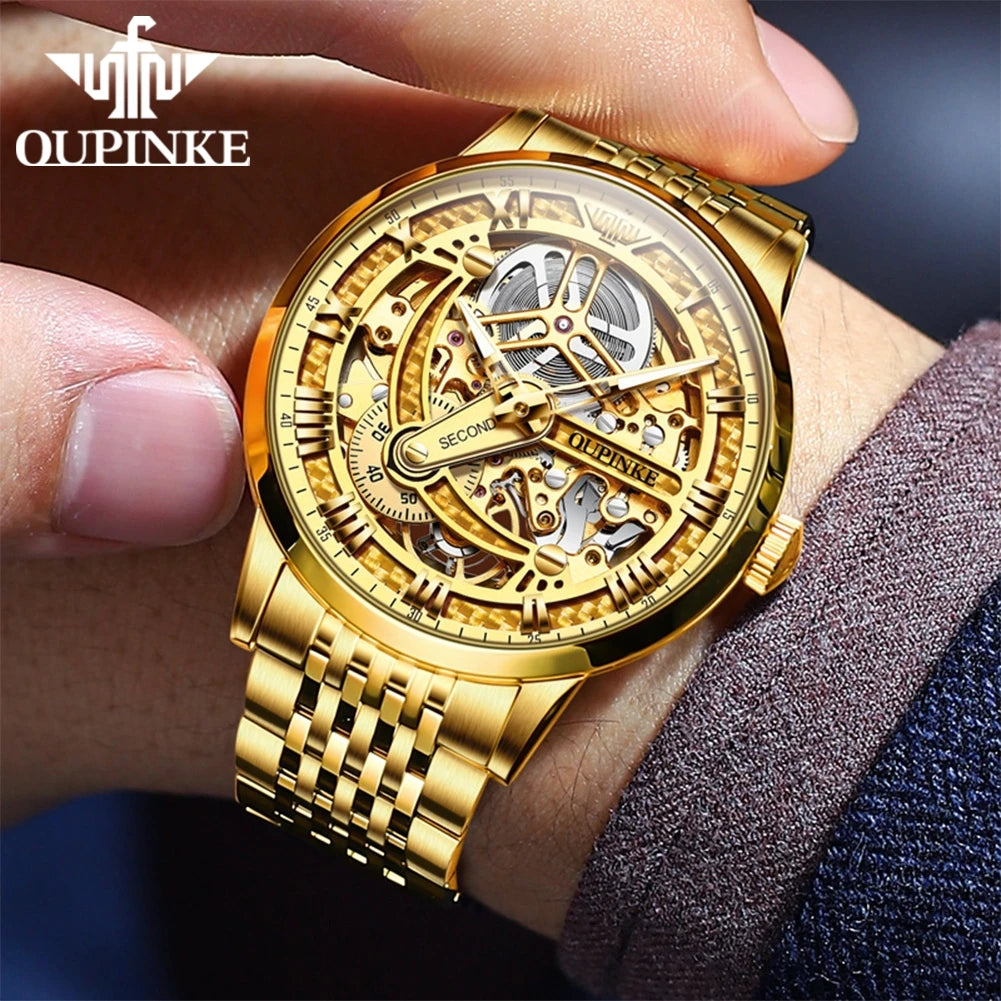 Oupinke High-End-Herren mechanische Uhren Skelett hohle automatische Mann Handuhr Luxus wasserdichte Herren Kleid Armbanduhr