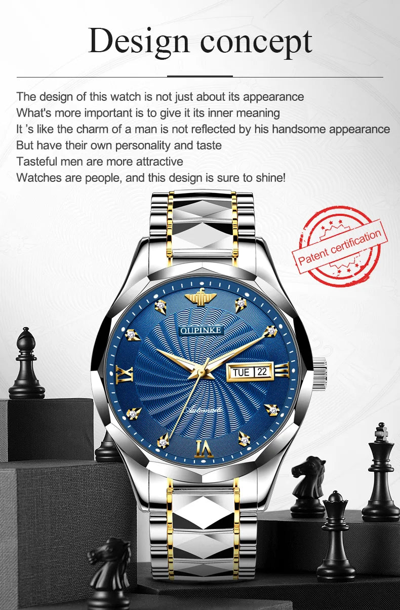 OUPINKE 3169 Men's Watch Top Swiss Certified Luxury Brand Men's Automatic Mechanical Watch Fashion Business Calendar Men's Watch