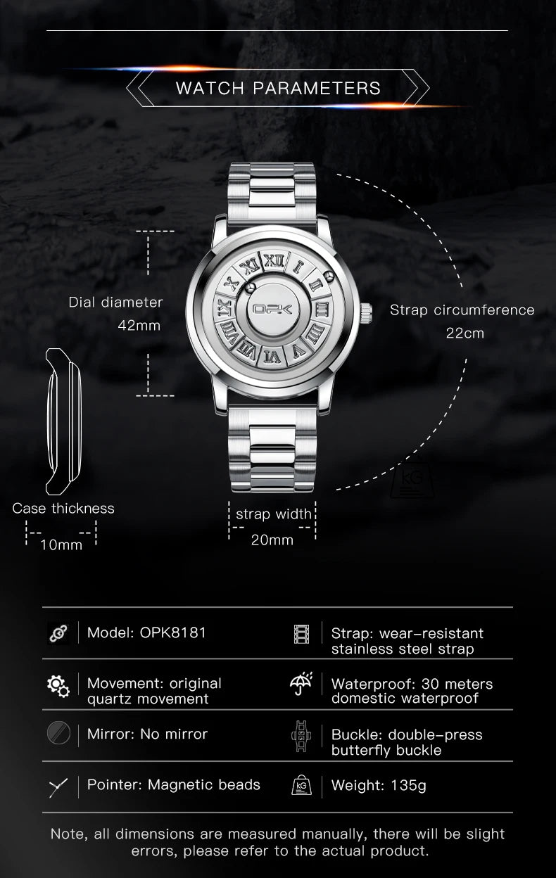 OPK 8181 Herrenuhr Original Marke Edelstahl Quarz Armbanduhr 30 Mt Wasserdicht Kein Zeiger Magnetische Perle Uhren Für Männer