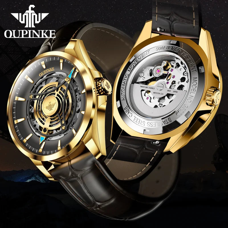 Oupinke 3206 automatische mechanische Uhr für Männer hohl 40mm Zifferblatt Original Handuhr synthetischen Saphir Spiegel Mann Uhren