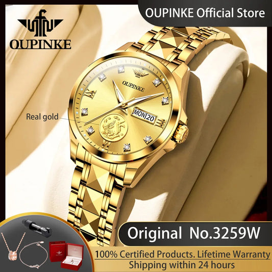 Oupinke 3259 echte Gold automatische mechanische Uhr für Frauen Damen Handuhr Original Luxus Wolfram Stahl armband Uhr Frauen