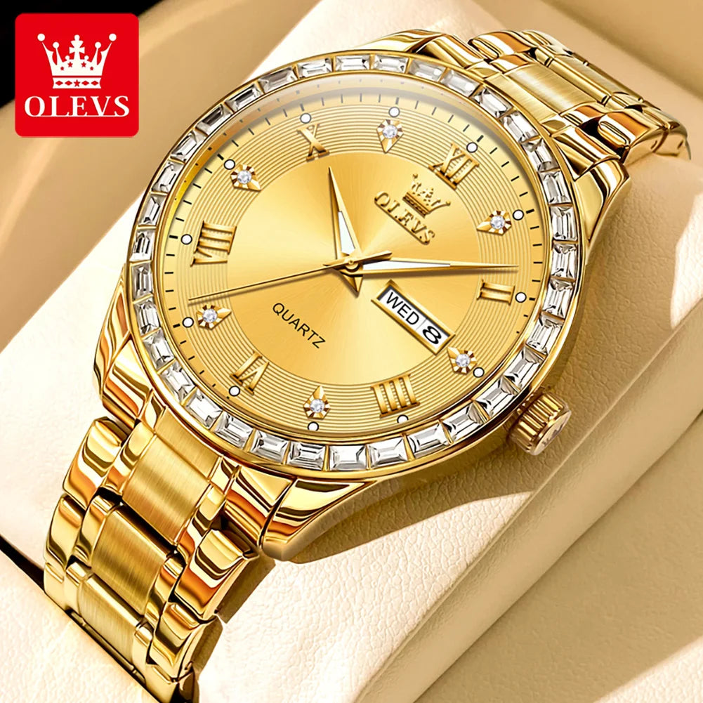 Olevs Herren uhren Top-Marken klassiker Mode Original Quarz Armbanduhr für männliche Zirkon Lünette wasserdichte leuchtende Datum Woche