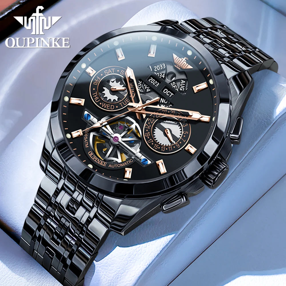 OUPINKE 3251 Automatische mechanische Uhr Original Luxusmarke Skeleton Multifunktionale wasserdichte Saphirspiegel Herrenuhr