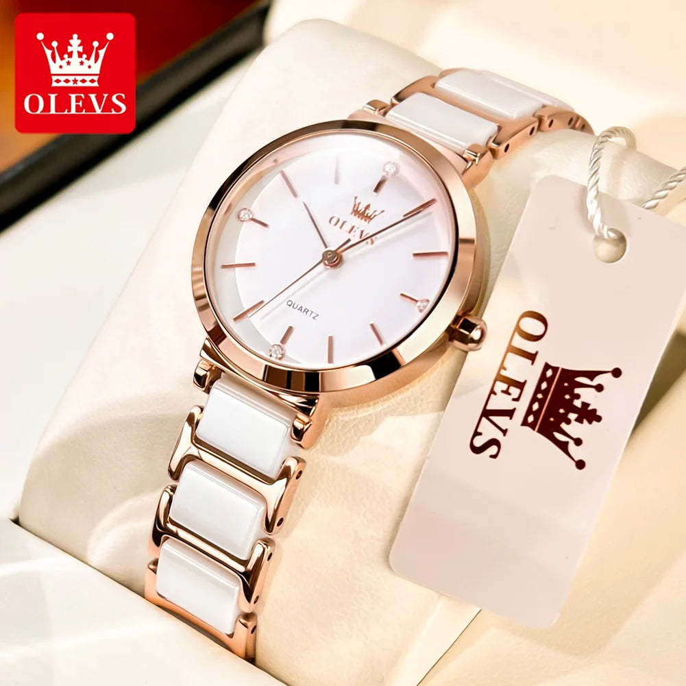 OLEVS Neue Mode Keramik Armband Quarz Frauen Uhr Wasserdicht Luxury Brand Uhr Für Frauen Datum Uhr Geschenk