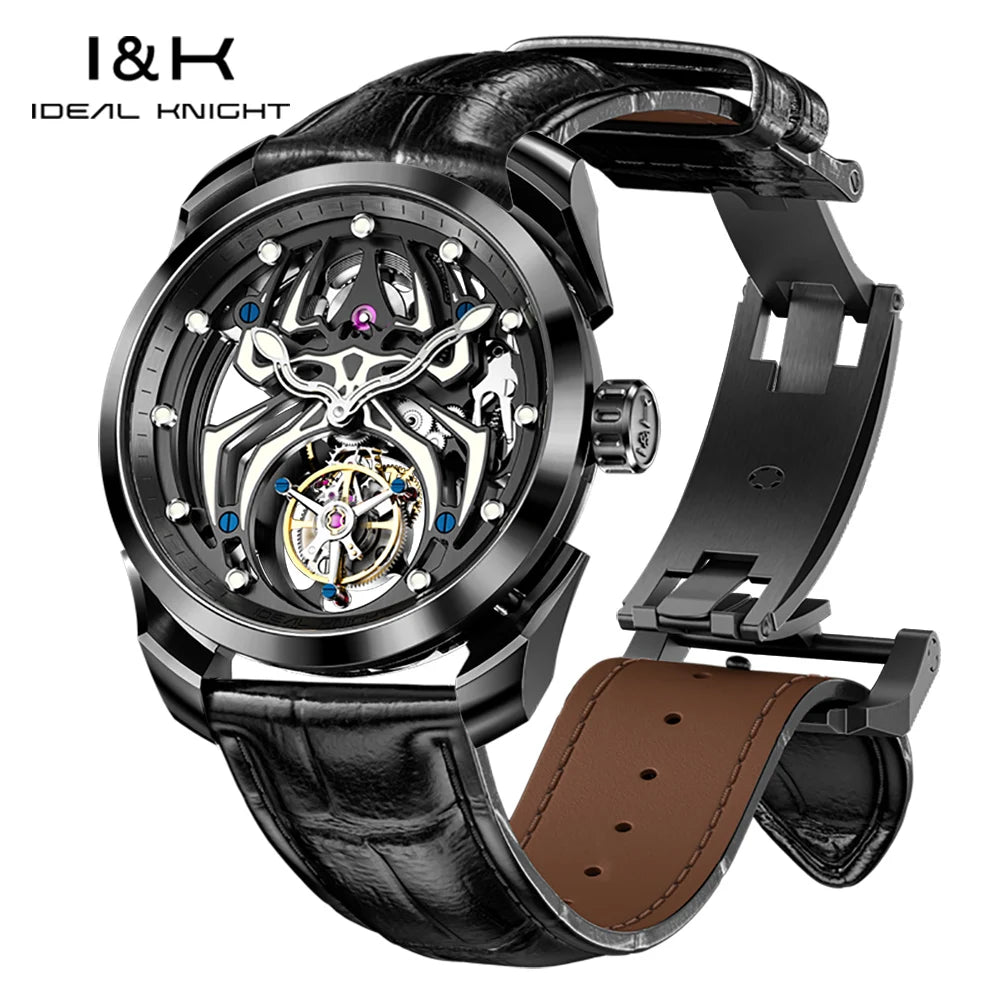 Ideale Ritter Tourbillon Uhren für Männer High-End-Luxusmarke Skelett Schwungrad voll automatische mechanische Herren Armbanduhr