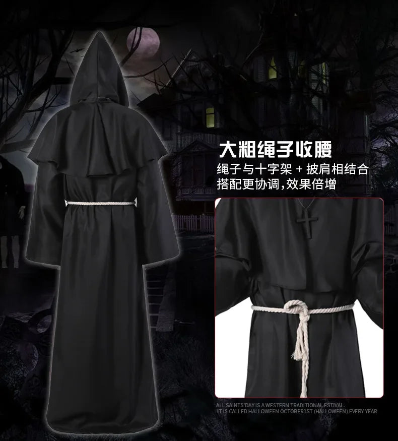 Neue Halloween Männer mittelalter liche Mönch Roben Mönch Kostüme Zauberer Kostüme Priester Kostüme Cosplay Kostüme