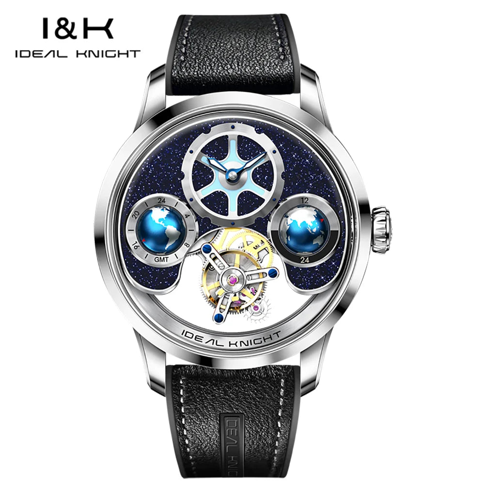 Ideale Ritter 6808 Tourbillon Uhren für Männer Blue Earth Serie High-End-Luxusmarke Skelett automatische mechanische Armbanduhren