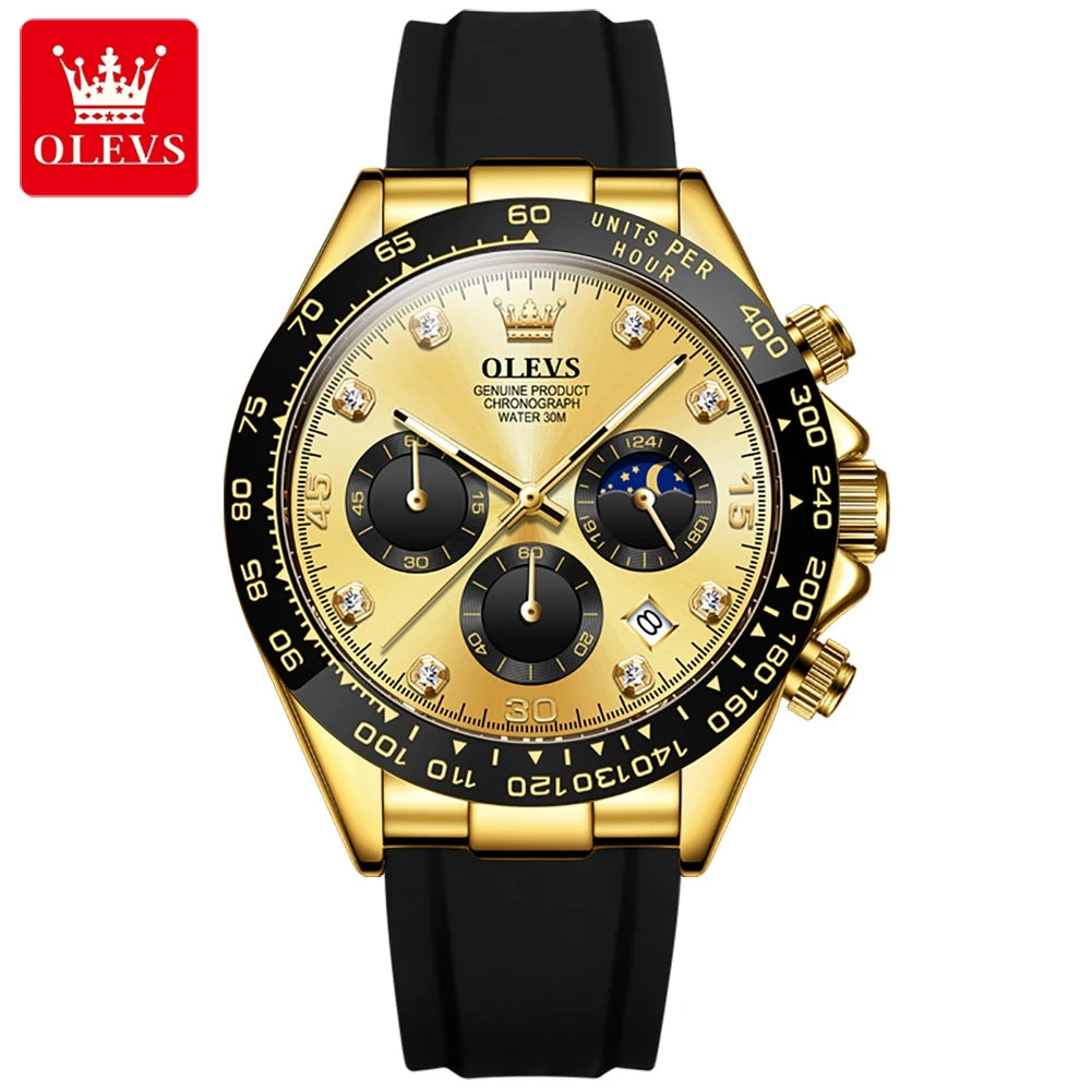 Olevs klassische Herren uhren Quarz werk Chronograph wasserdichte Mondphase Zifferblatt Armbanduhr für Herren reloj hombre Geschenk