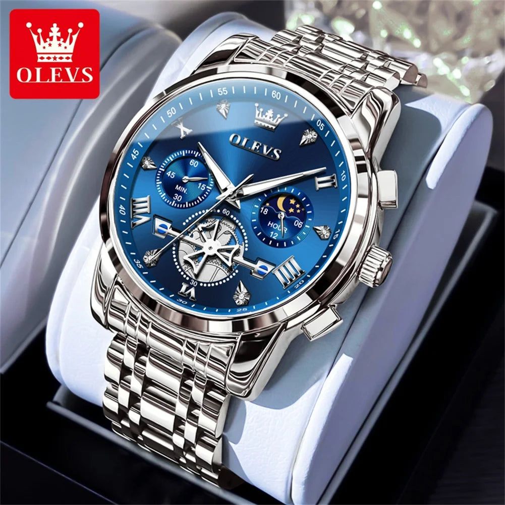 Olevs Uhren für Herren Mode multifunktion ale Chronograph Mondphase 24 Stunden Original Quarz wasserdichte Automatik uhr