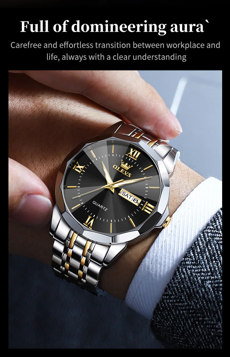 OLEVS Original Wasserdichte herren Uhren Digitale Spiegel Quarzuhr für Mann Leuchtende Edelstahl Armbanduhr Männlich Datum Woche