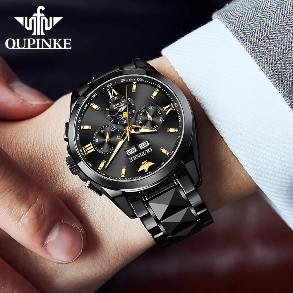 Oupinke Mondphase mechanische Uhr für Männer Luxus Top Marke Saphir Spiegel wasserdichte elegante Herren automatische Armbanduhr