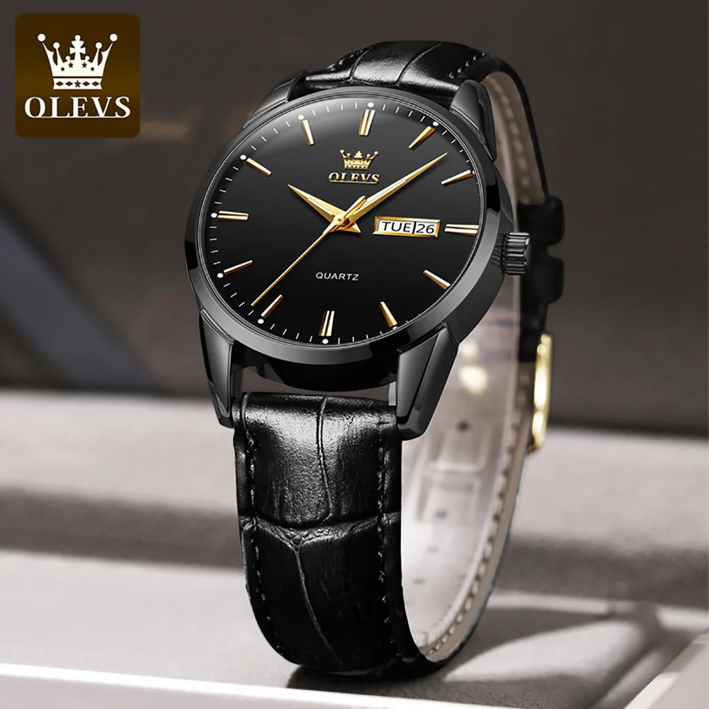 OLEVS Herren Quarz Uhren Marke Luxus Lässige Mode herren Uhr Für Geschenke Atmungsaktive leder Wasserdicht leucht Armbanduhr