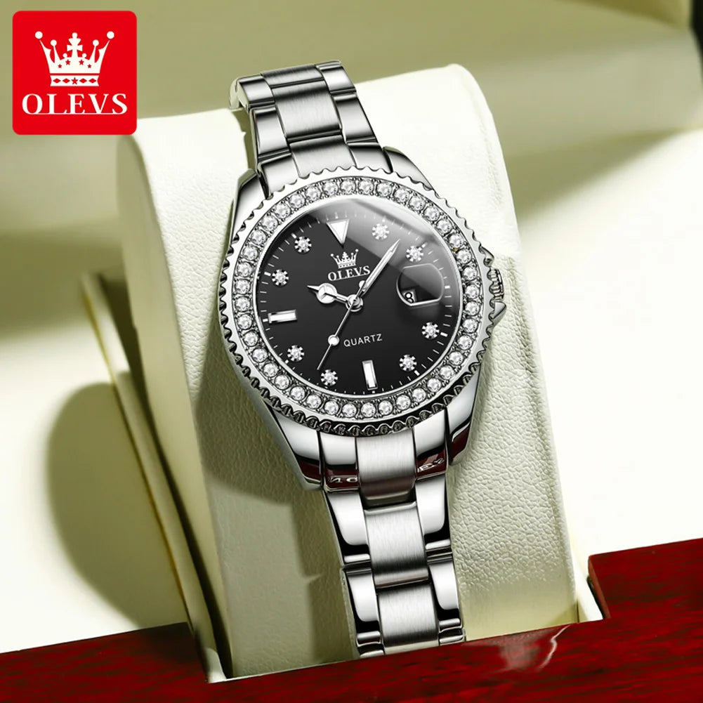 Olevs Damen uhren Top Marke Original Quarz Damen uhr Luxus Lünette Diamant Armbanduhr wasserdicht vergrößern Datum Geschenkset