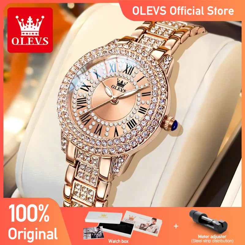 Olevs Damen uhren Mode Original Quarz Armbanduhr für Damen römische eingelegte Zirkon Zifferblatt wasserdichte Damen uhr