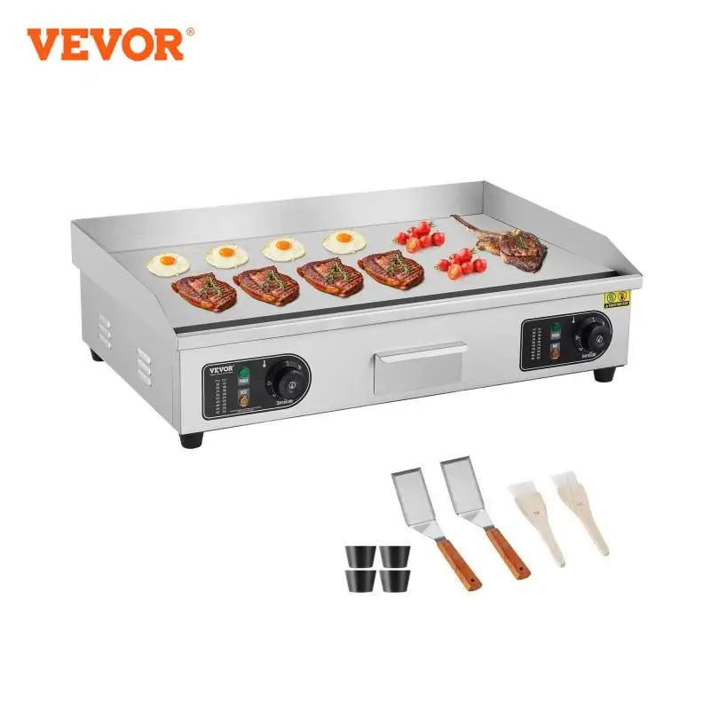 VEVOR Kommerzieller elektrischer Grill, 4400 W, flache Grillplatte für die Arbeitsplatte, einstellbare Temperatur von 122 °F bis 572 °F, 28,74 x 15,75 x 0,39 Zoll, Grillplatte aus Edelstahl mit 2 Schaufeln und 2 Bürste