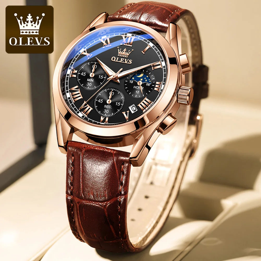 Olevs 2871 Mann Uhr Chronograph wasserdichte Mondphase Multifunktions Herren Armbanduhr Luxusmarke Original Quarzuhr für Herren