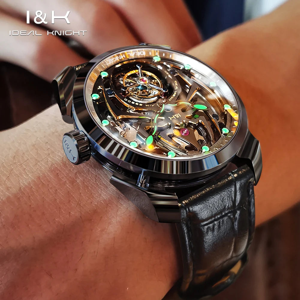 Ideale Ritter hochwertige Tourbillon Uhren für Männer Top-Marke Luxus Original Skelett Schwungrad automatische mechanische Herren uhr