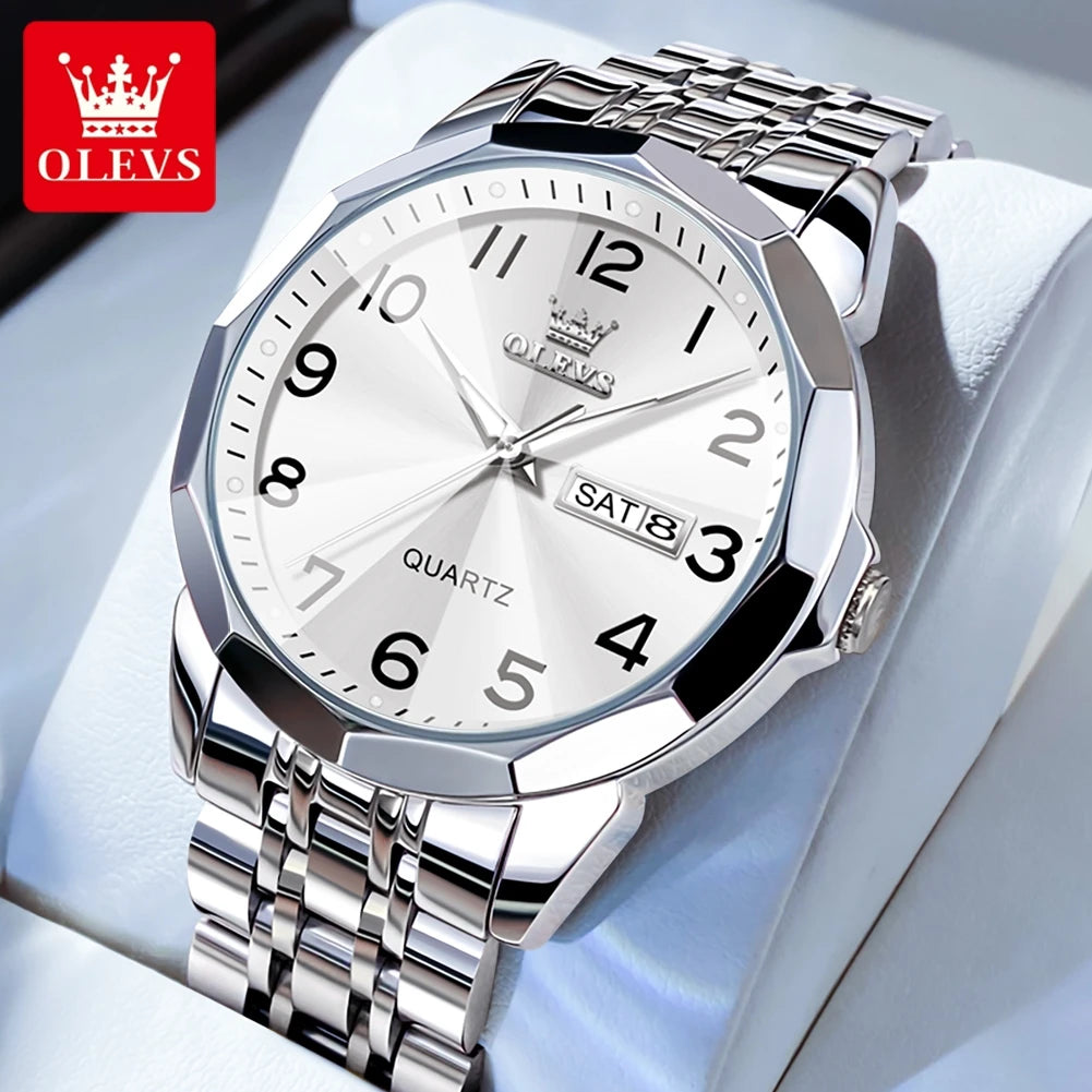 OLEVS Herrenuhren Rhombus Mirror Original Quarzuhr für Mann Wasserdicht Leuchtende Edelstahl-Armbanduhr Männlich Datum Woche