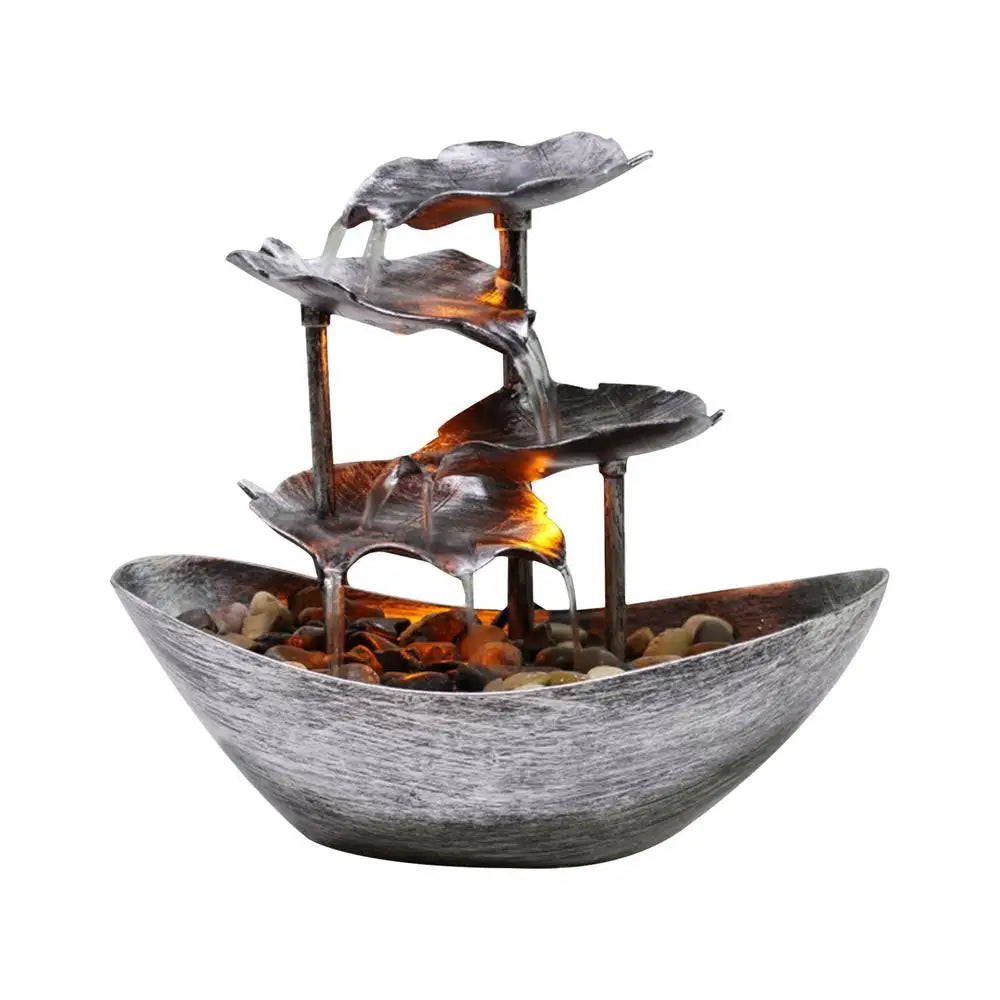 Tisch wasser brunnen 4-stufiges Lotus blatt kleiner Wasserfall brunnen USB-Schreibtisch brunnen automatische Pumpe mit Netzschalter Wohnkultur