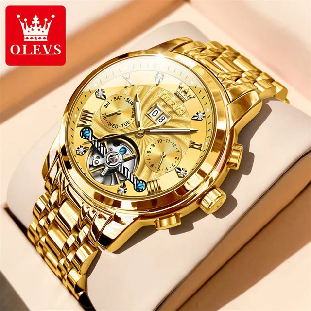 Olevs 9910 automatische mechanische Uhr für Männer Luxus Skelett Herren Armbanduhren Edelstahl wasserdichte Original Herren uhr