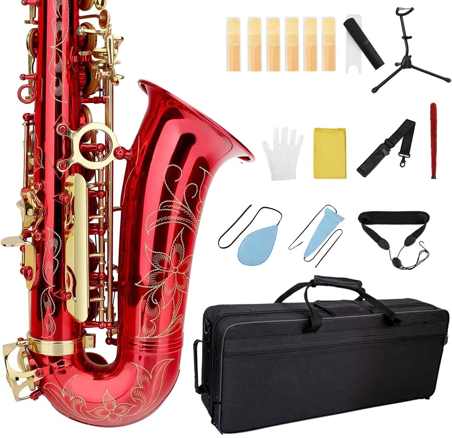 Rotes eb Altsaxophon für Anfänger Erwachsene Messing e Flat Key Typ Saxophon Holz blasinstrument mit Koffer riemen Handschuh teilen