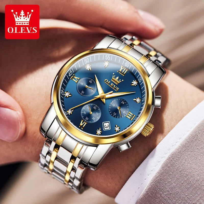 OLEVS herren Uhren Top Luxus Marke Klassische Quarzuhr Männer Chronograph Wasserdichte Armbanduhr Edelstahl Strap Datum