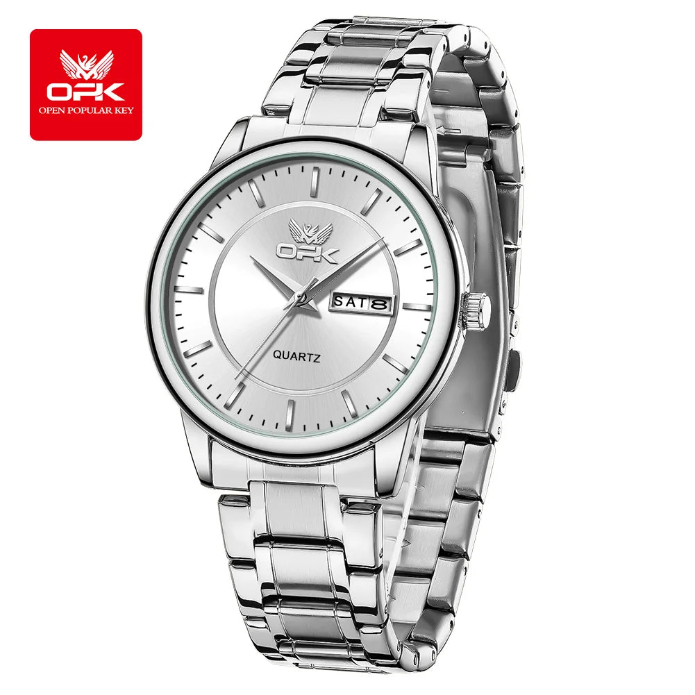 Opk 6022 Uhren für Männer Quarz Armbanduhr lässig Mode wasserdicht Edelstahl Dual Kalender Display reloj hombre ﻿