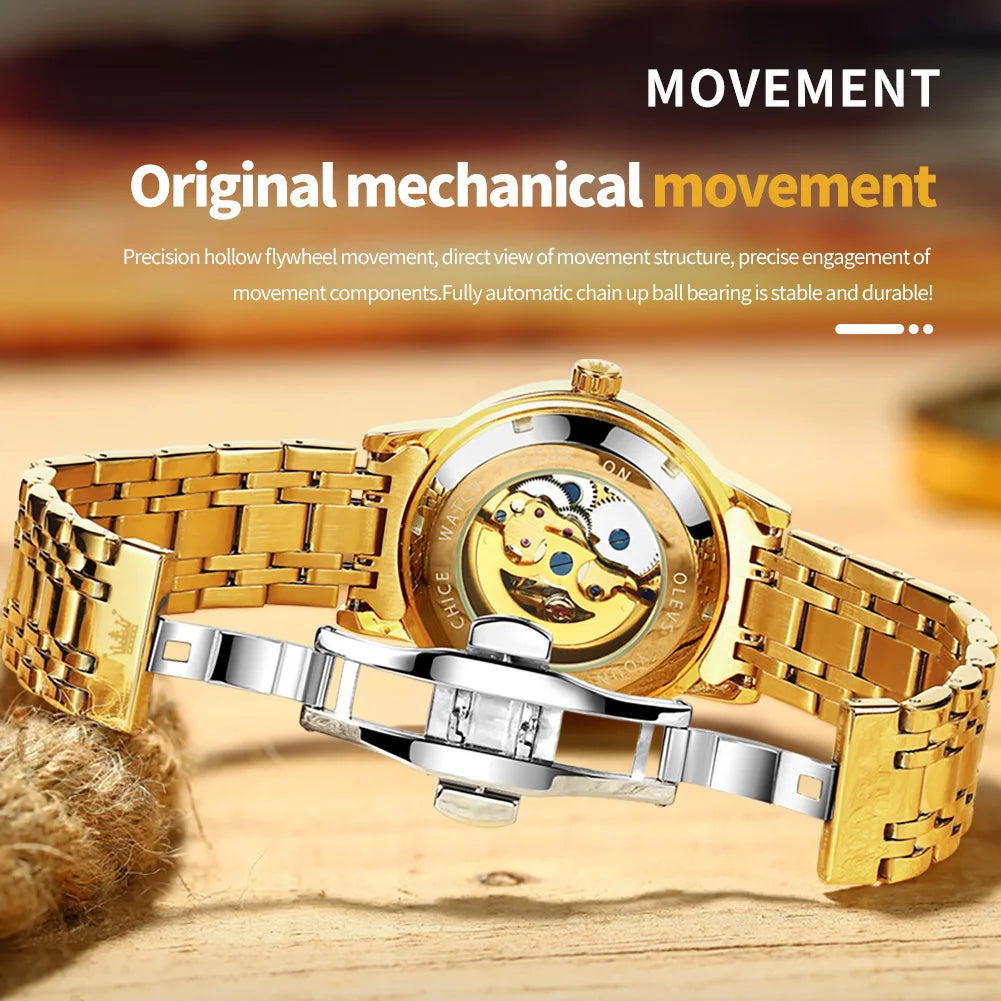 OLEVS 9901 Herrenuhren Original Mode Luxus Aushöhlung Mechanische Armbanduhr Wasserdicht Leuchtende Automatikuhr Für Mann