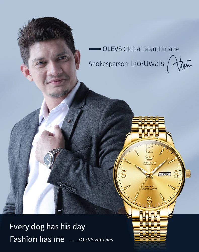 OLEVS 2928 Herrenuhr Original Marke Wasserdicht Leucht Quarz Armbanduhr Dual Kalender Display Uhr Für Männer Freebie Reloj