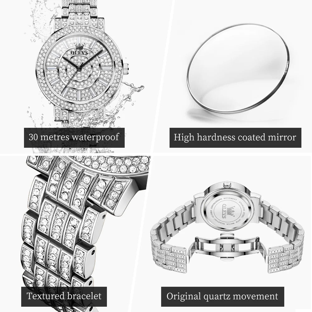 Olevs Damen uhren Diamant uhr für Damen wasserdichte Edelstahl Original Quarz Armbanduhr neu