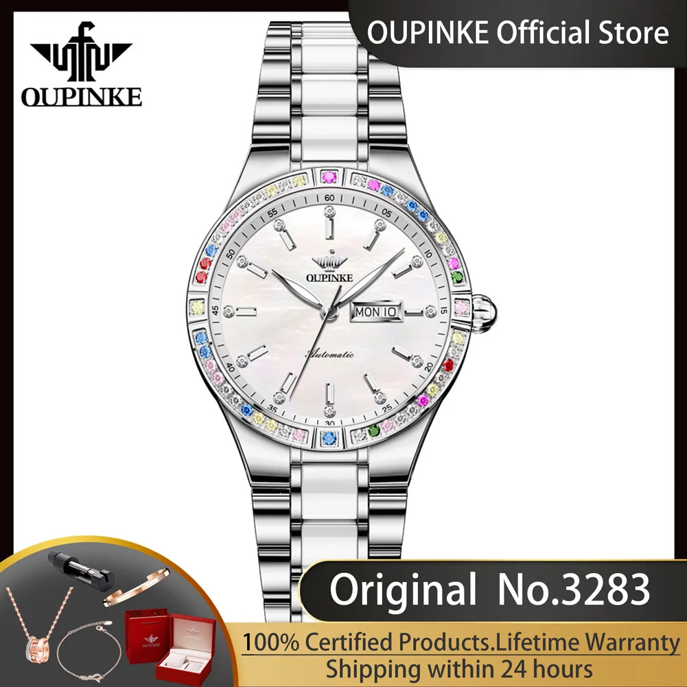 Oupinke 3283 original Frauen uhr High-End Luxus Diamant Lünette Automatik uhr für Frauen elegante mechanische Armbanduhr 2024 neu